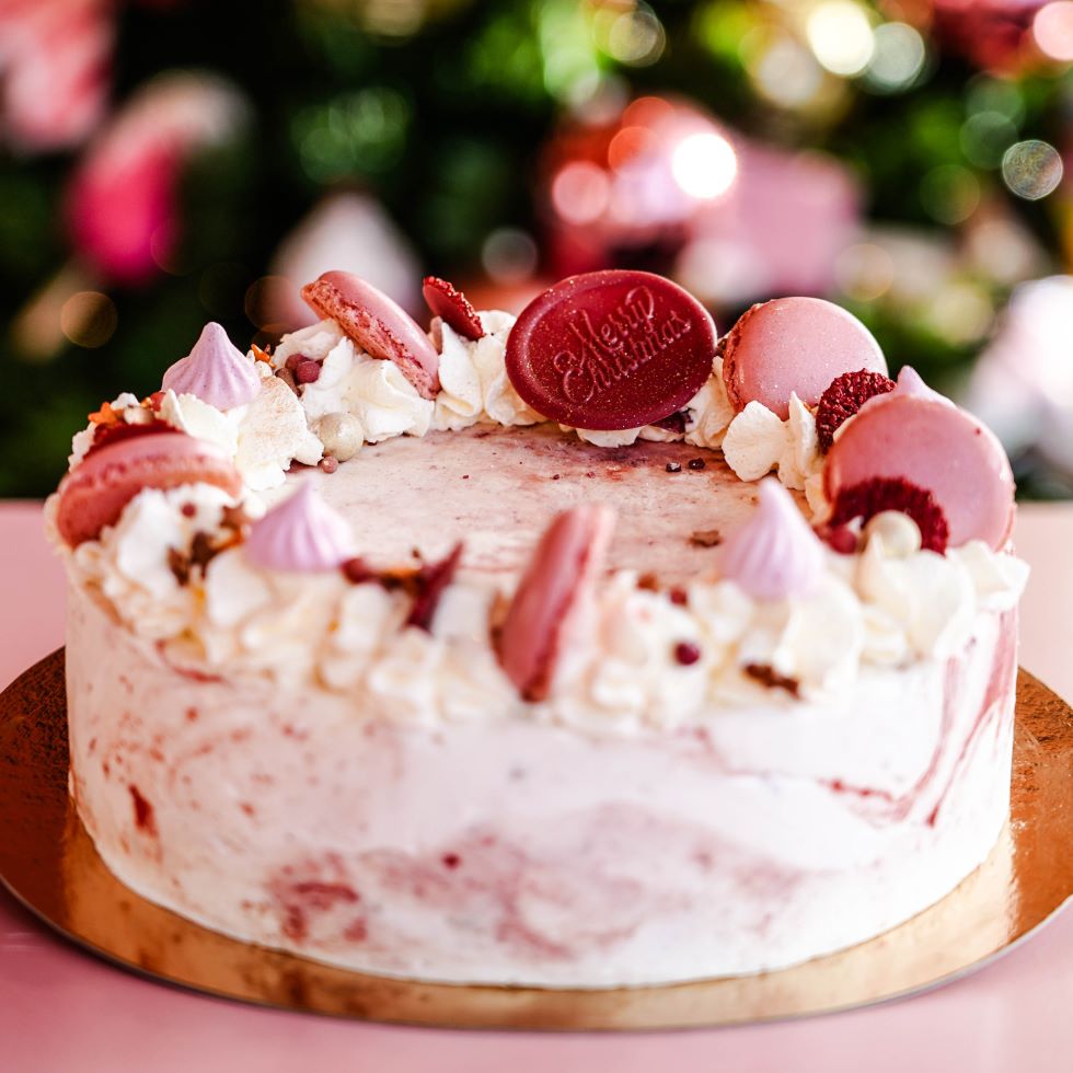Kerst ijstaart strawberry cheesecake - witte chocola